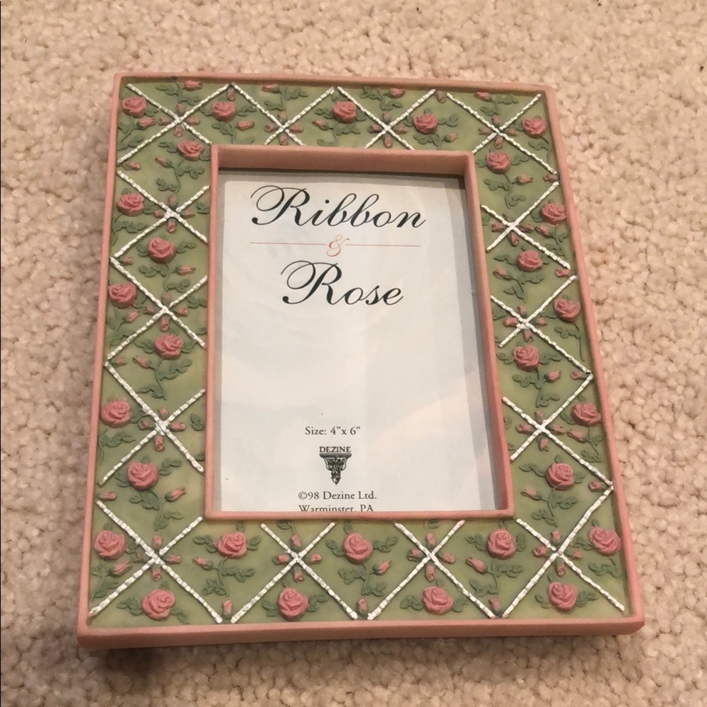NWOT Green and Pink hand painted Photo Frame